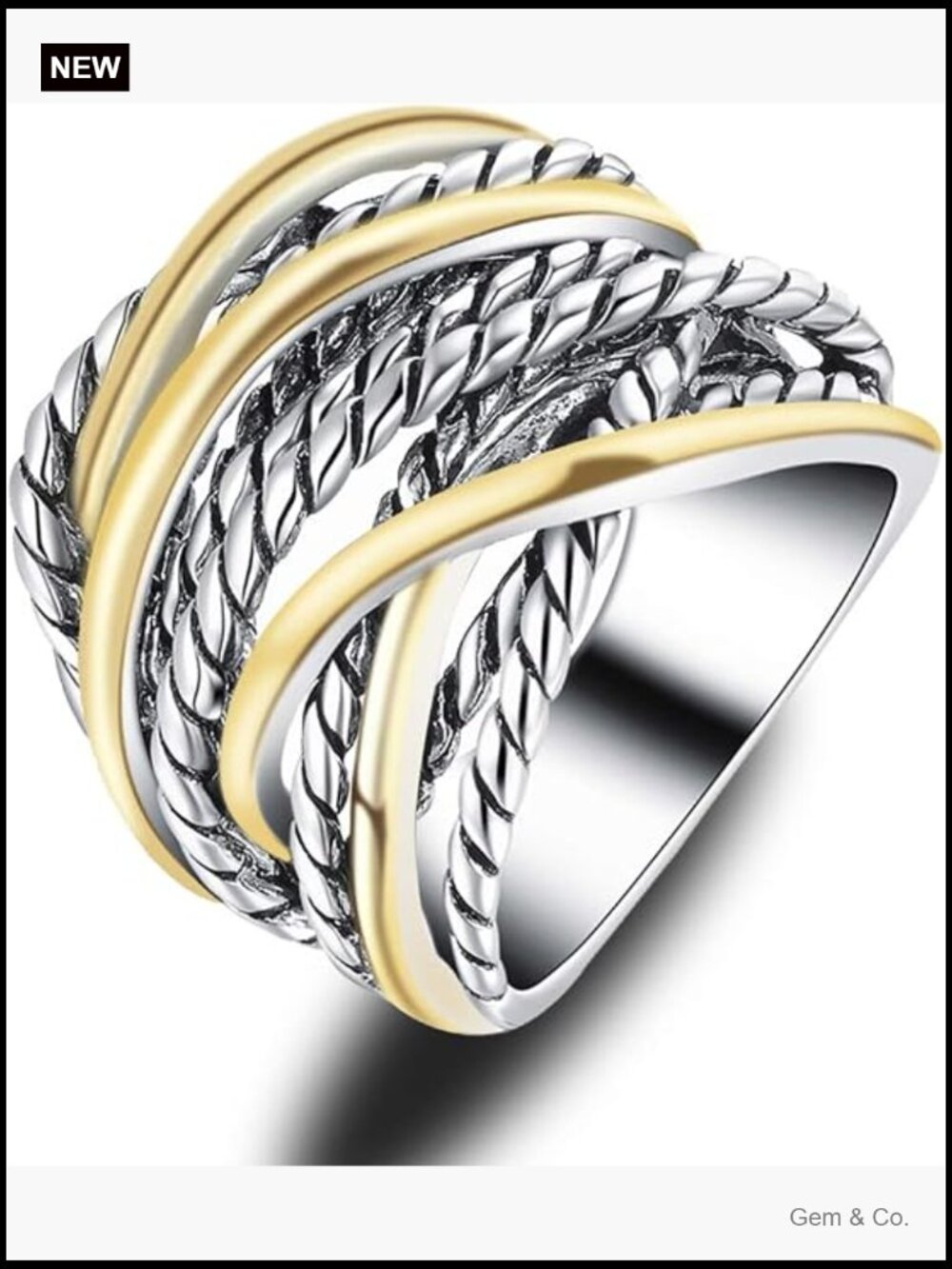Twisted Rope Two-Tone Band Ring Size 9 Statement Fashion Jewelry